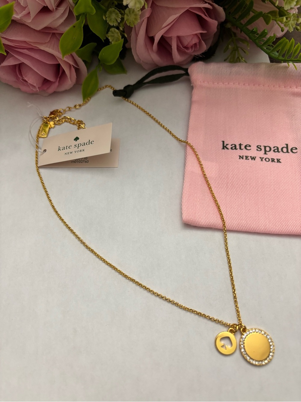 Kate Spade Spot The Spade Pave Charm Pendant Necklace in gold